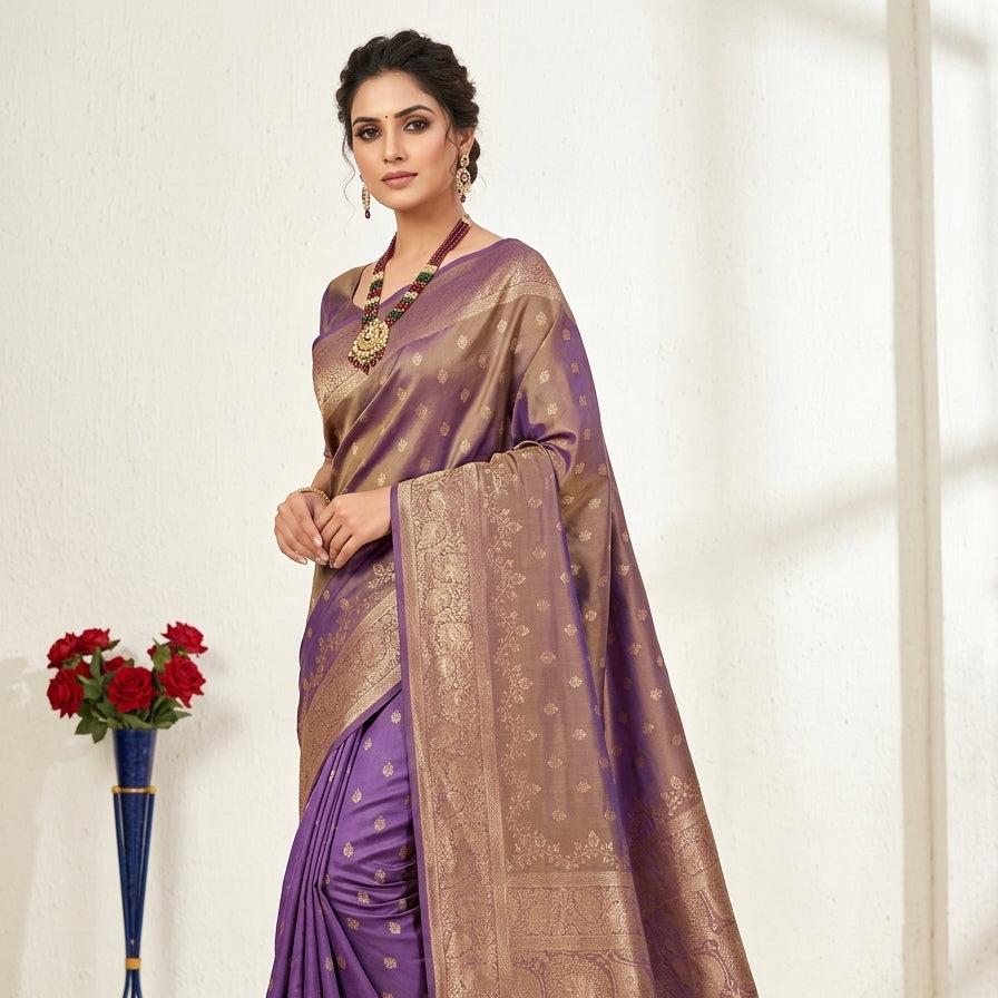 Regal Dual-Tone Banarasi Silk Saree Collection – Antique Zari Heritage Edition