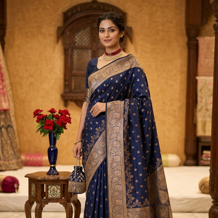 Regal Dual-Tone Banarasi Silk Saree Collection – Antique Zari Heritage Edition