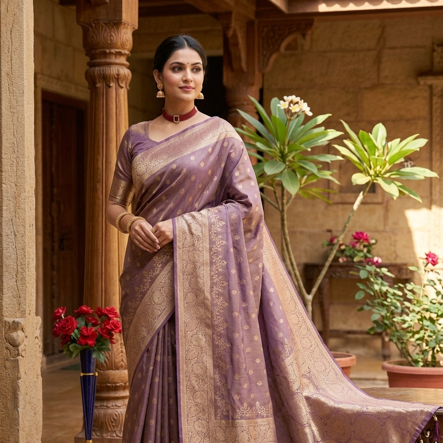 Regal Dual-Tone Banarasi Silk Saree Collection – Antique Zari Heritage Edition
