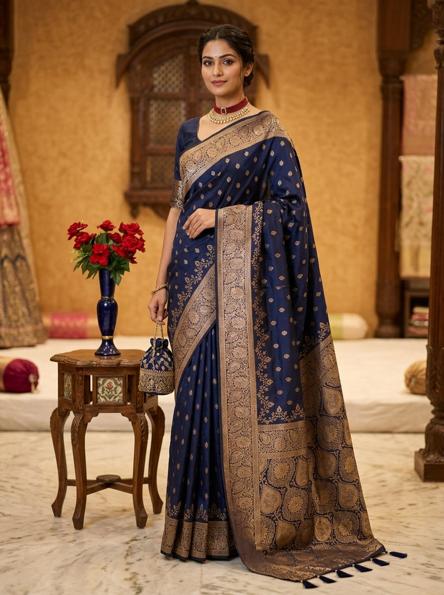 Regal Dual-Tone Banarasi Silk Saree Collection – Antique Zari Heritage Edition