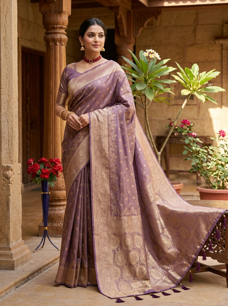 Regal Dual-Tone Banarasi Silk Saree Collection – Antique Zari Heritage Edition