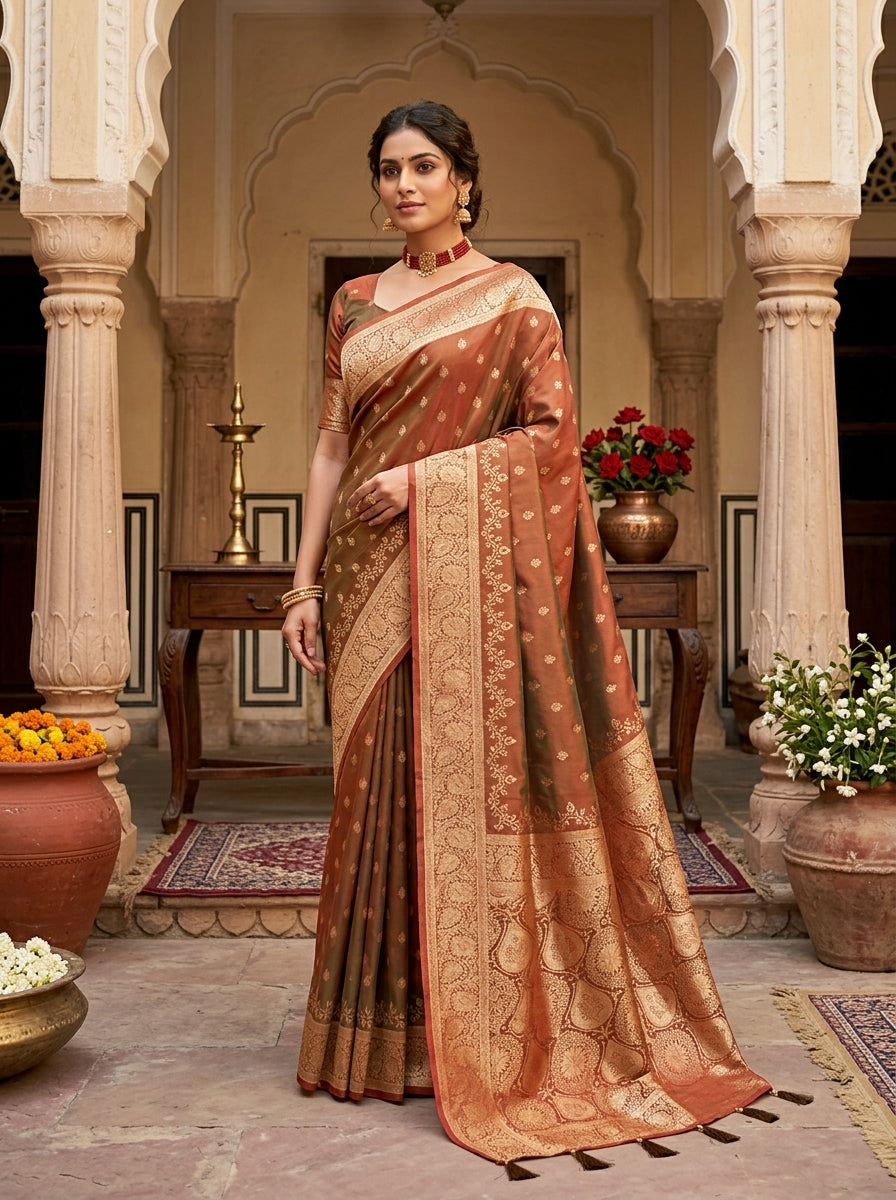Regal Dual-Tone Banarasi Silk Saree Collection – Antique Zari Heritage Edition